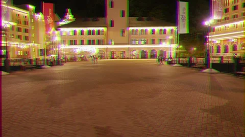 Glitch effect. Clock Tower Rosa Khutor. Night. Sochi, Russia Stock Footage 107191469