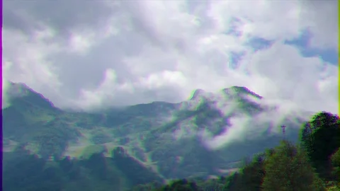 Glitch effect. Clouds in the mountains. Sochi, Russia Stockbeeldmateriaal 107192226