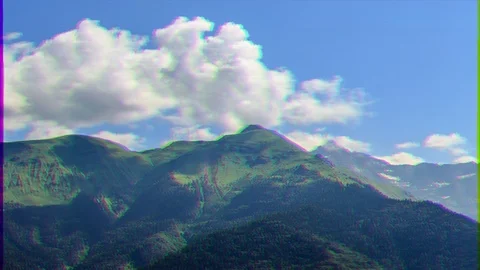 Glitch effect. Clouds over the mountains. TimeLapse. HDR. Sochi, Russia Stockbeeldmateriaal 105787338