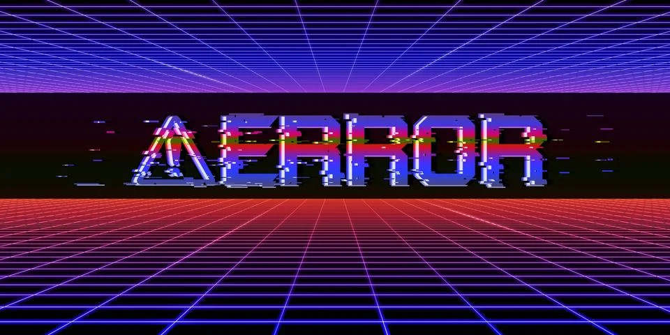 Glitch effect Computer Danger Symbols Cyberpunk Concept 80's Neon Tone Color Stockillustratie