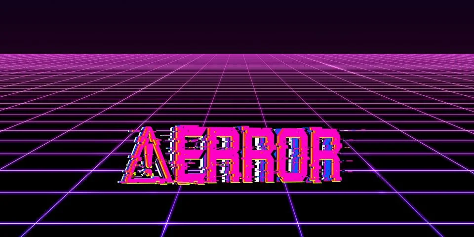 Glitch effect Computer Danger Symbols Cyberpunk Concept 80's Neon Tone Color Illustrazione stock