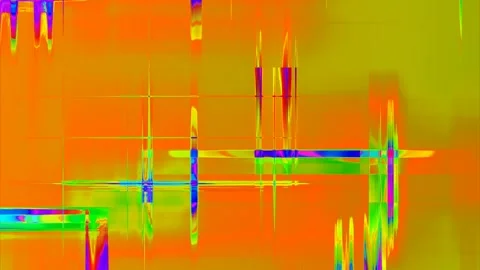 Glitch Effect Digital Alchemy: Abstract Grids &amp; Metallic Transformations Stock Footage 296466914