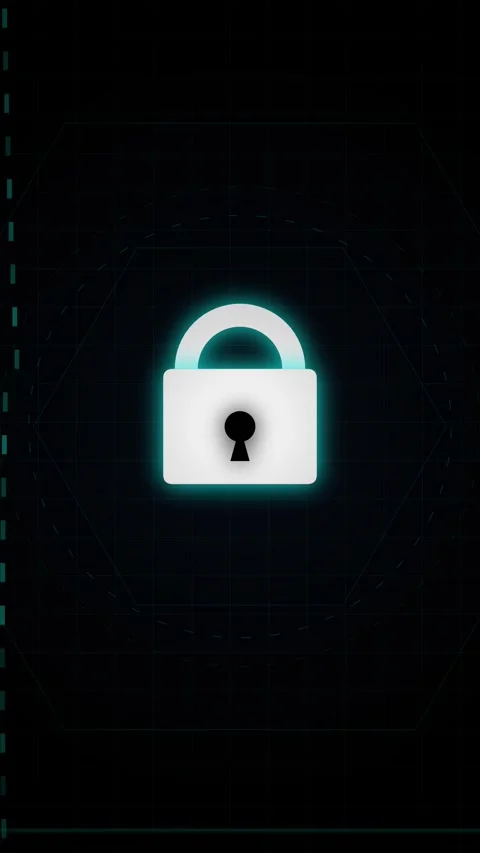 Glitch Effect Digital Padlock Security Icon on Dark Background Stock Footage 346204254