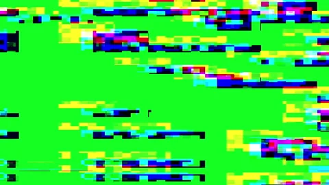 Glitch effect. Digital pixel noise glitch effect on a green screen. The problems Stock Footage 257682415