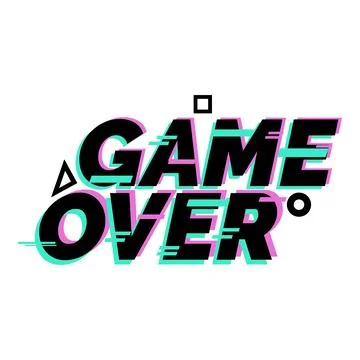 Glitch effect distorted game over text with turquoise and purple accents Stock Illustration