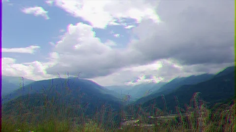 Glitch effect. Dry grass in the mountains. Sochi, Russia 動画素材 107192169