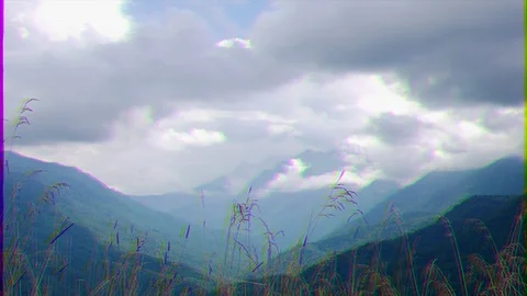 Glitch effect. Dry grass in the mountains. Sochi, Russia Stockbeeldmateriaal 107192177