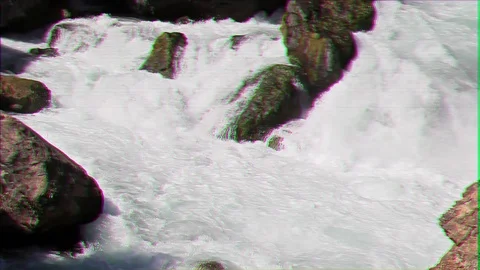Glitch effect. Fast water flow. Tazhikistan. Iskanderdarya Stock Footage 106439161