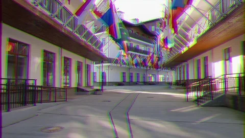 Glitch effect. Flags of countries in the Olympic Village. Russia, Sochi Vídeo Stock 106754243
