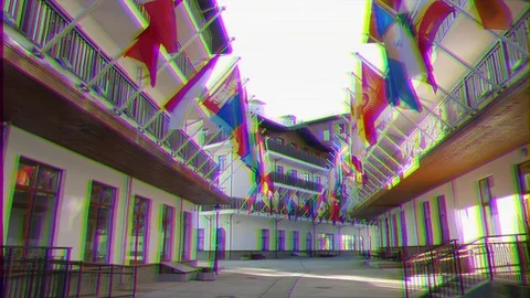 Glitch effect. Flags in the Olympic Village. Russia, Sochi Video stock 106753633