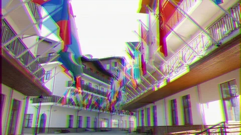 Glitch effect. Flags in the Olympic village Roza Khutor. Russia, Sochi Vídeo Stock 106753775