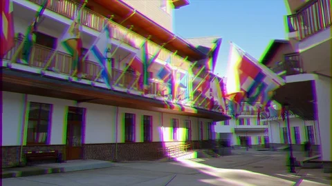 Glitch effect. Flags on the Rosa Khutor Plateau. Russia, Sochi Vídeo Stock 106754279