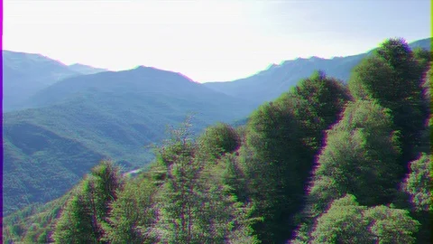 Glitch effect. Forest around the Olympic Village. Russia, Sochi Vídeo Stock 106815955