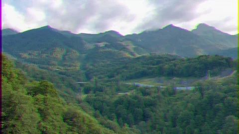 Glitch effect. Forest stream in the mountains. Russia, Sochi Vídeo Stock 106821491