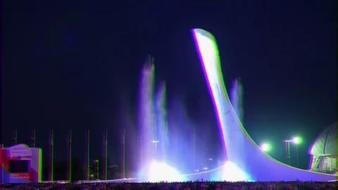 Glitch effect. The fountain at Olympic torch. Sochi, Russia Stock Footage 107080586