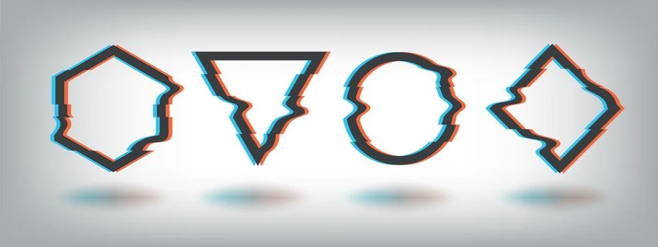 Glitch effect frames. Distorted noise shape, vhs tv defect, dynamic abstract Illustrazione stock