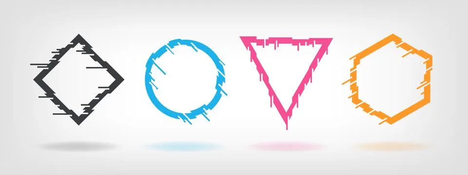 Glitch effect frames. Tv distortion geometric shapes, party flyer futuristic Stock Illustration