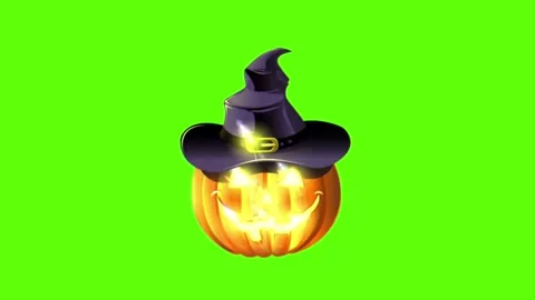 Glitch effect halloween pumpkin with witch hat on green screen background Stock Footage 315794160