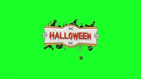 Glitch effect halloween title text with spooky elements on green screen Stock Footage 315793768