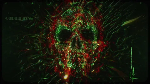 Glitch Effect Horror Skull Stock Footage 263965029