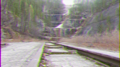 Glitch effect. It is snowing in the quarry. Urals, Russia Stock Footage 107359112