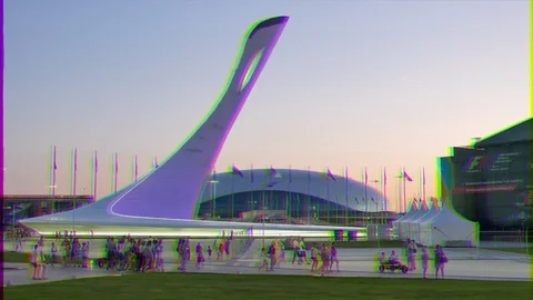 Glitch effect. The main Olympic torch, Sochi, Russia Stockbeeldmateriaal 107080503