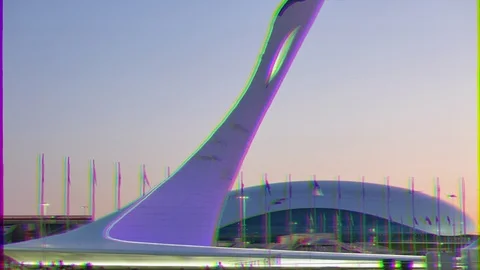 Glitch effect. The main Olympic torch, Evening. Sochi, Russia Stock Footage 107080523