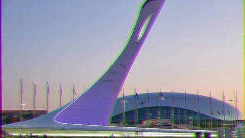 Glitch effect. The main Olympic torch, Evening. Sochi, Russia Stock Footage 107080525