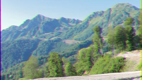 Glitch effect. The mountains around the Olympic Village. Russia, Sochi Vídeo Stock 106754374