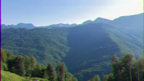 Glitch effect. Mountains of Sochi, Roza Khutor. Russia, Sochi Vídeo Stock 106753464