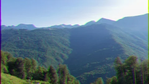Glitch effect. Mountains of Sochi, Roza Khutor. Russia, Sochi Vídeo Stock 106753614