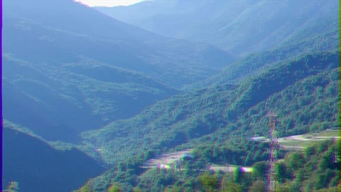 Glitch effect. Mzymta River Valley. Russia, Sochi Vídeo Stock 106754445