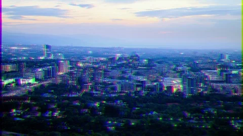 Glitch effect. Night on the town. Almaty, Kazakhstan Vídeos de archivo 106440066