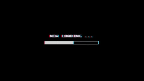 Glitch effect now loading screen text with retro pixel progress bar Stock Footage 345900092
