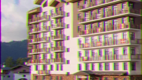 Glitch effect. Olympic Village. Rosa Khutor. Sochi, Russia Vídeo Stock 107041196