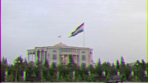 Glitch effect. Palace of Nations flag. Dushanbe, Tajikistan Stock Footage 106439750