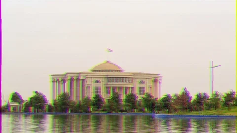 Glitch effect. Palais des Nations (Kohi Millat). SunSet. Time Lapse. 15 August Stock Footage 106439856