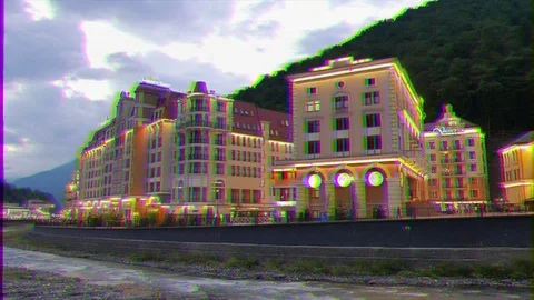 Glitch effect. Quay Rosa Khutor. Mzymta River. Sochi, Russia Stock Footage 107132143