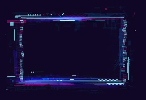 Glitch effect in rectangular frame, abstract rectangle digital technology, neon Illustrazione stock