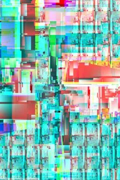 Glitch effect on red green blue repeated patterns. Retro vintage technology b Stock Illustration