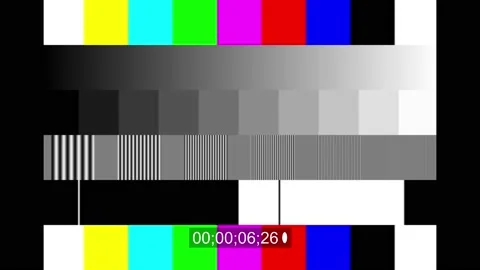 Glitch effect retro TV. Flashing SMPTE color bars with timecode. SMPTE color Video stock 223728877