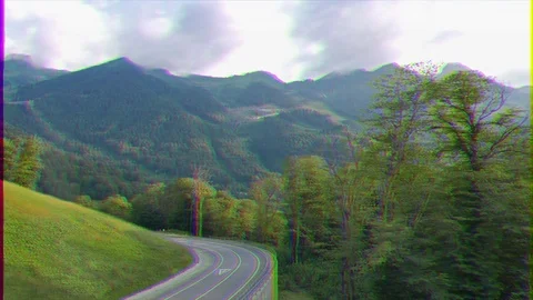 Glitch effect. Road to the Olympic village in the mountains. Russia, Sochi Vídeo Stock 106821328