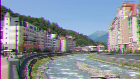 Glitch effect. Rosa Khutor, Mzymta River, Sochi, Russia 스톡 동영상 106819424