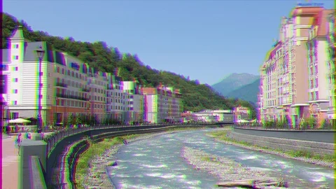 Glitch effect. Rosa Khutor, Mzymta River, Sochi, Russia 스톡 동영상 106819460