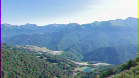 Glitch effect. Rosa Khutor Olympic Village. View from above. Russia, Sochi Stock Footage 106754537