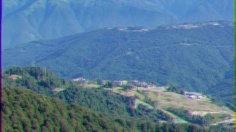Glitch effect. Rosa Khutor Olympic Village. View from above. Russia, Sochi Vídeo Stock 106754538