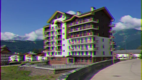 Glitch effect. Rosa Khutor Olympic Village. Sochi, Russia 스톡 동영상 106820931