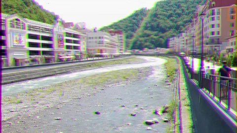 Glitch effect. Rosa Khutor Quay. Sochi, Russia Video stock 106819487