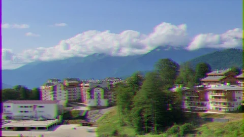 Glitch effect. Rosa Khutor, Shelter Panda. Olympic Village. Sochi, Russia. Stock Footage 106820708