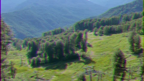 Glitch effect. Ski slopes in summer. Rosa Khutor. Russia, Sochi Stock Footage 106815640